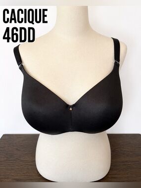Cacique 46DD Black Full Coverage T Shirt Bra Plus Size